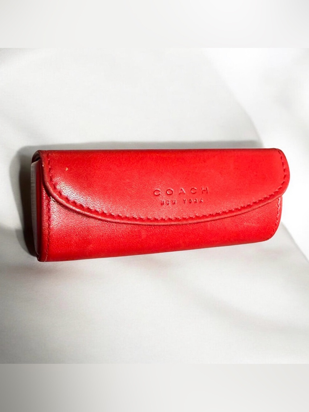 Vtg Coach Red Leather Lipstick Case w/ Mirror - Made in Italy - EUC